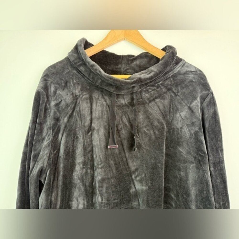 CHICOS Zenergy Black Velour Funnel-Neck Tunic Pullover Drawstring Cozy Size 3(L) - Picture 3 of 13